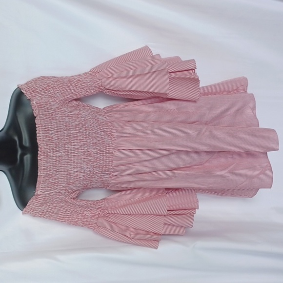 Gianni Bini Womens Off Shoulder Pinstripe Bell Sleeve Savannah Dress Size L - Picture 2 of 8